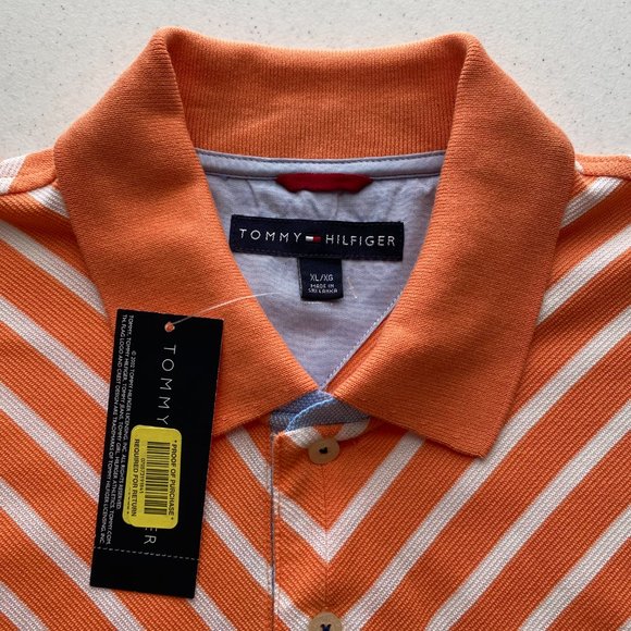 TOMMY HILFIGER POLO SHIRT XL ORANGE DIAGONAL STRIPE VERY UNIQUE SHIRT - Picture 6 of 16